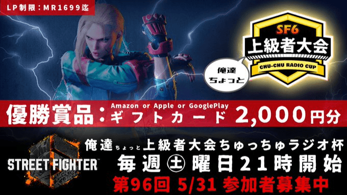 第96回 STREET FIGHTER Ⅵ ちゅっちゅラジオ杯 ちょっと上級者大会の見出し画像