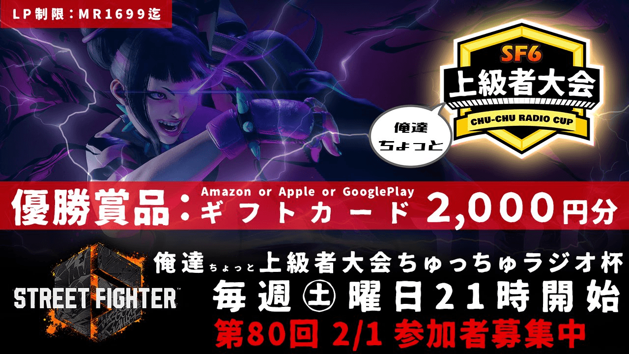 第80回 STREET FIGHTER Ⅵ ちゅっちゅラジオ杯 ちょっと上級者大会の見出し画像