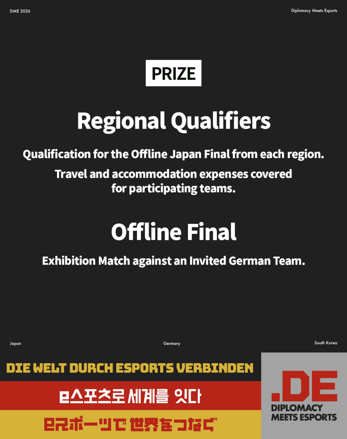 The prize for each regional qualifier is an invitation to the offline final in Tokyo, with travel and accommodation expenses cov